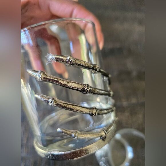 Skeleton Hand Double Old Fashioned Glass Cup Halloween Spooky 4'H Set Of 2 - Picture 7 of 9